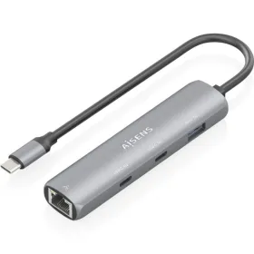 Hub USB Tipo-C Aisens ASUC-4P040-GR/ 2xUSB Tipo-C/ 1xUSB/ 1xRJ45/ Gris