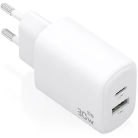 Cargador de Pared GaN Aisens A110-0977/ 1xUSB Tipo-C/ 1xUSB/ 30W/ Blanco