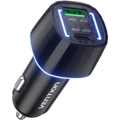 Cargador de Coche Vention FFRB0/ 1xUSB-Tipo C/ 1xUSB/ 48W