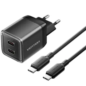 Cargador de Pared GaN Vention TZ-FCFB0-EU/ 2xUSB Tipo-C + Cable USB Tipo-C/ 45W