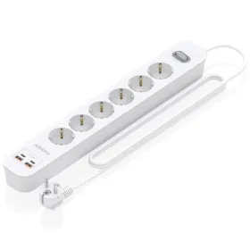 Regleta con Interruptor Aisens ASPS-2A2C16-W/ 6 Tomas de Corriente/ 2 USB - 2 USB Tipo-C/ Cable 1.4m/ Blanco