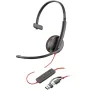 Auricular Poly Blackwire 3210 + Adaptador USB-C/A/ con Micrófono/ USB Tipo-C/ Negro