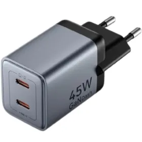 Cargador de Pared GaN Vention TZ-FCDH0-EU/ 2xUSB Tipo-C + Cable USB Tipo-C/ 45W