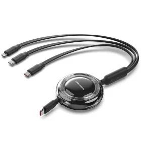 Cable USB Tipo-C 2.0 5A Vention TRKBBE/ USB Tipo-C Macho - 3x USB Tipo-C Macho/ Hasta 100W/ 480Mbps/ 1.1m/ Negro