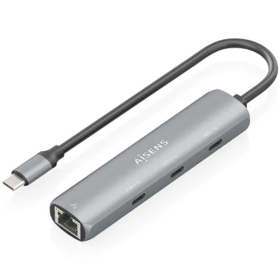 Hub USB Tipo-C Aisens ASUC-4P041-GR/ 3xUSB Tipo-C/ 1xRJ45/ Gris