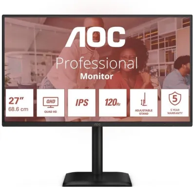 Monitor Profesional AOC Q27E4U 27'/ QHD/ Multimedia/ Regulable en altura/ Negro