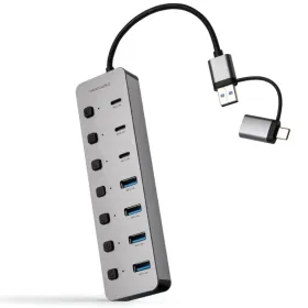 Hub USB + USB Tipo-C Nanocable 10.16.4510/ 4xUSB/ 3xUSB Tipo-C/ 1xUSB Tipo-C PD/ Gris