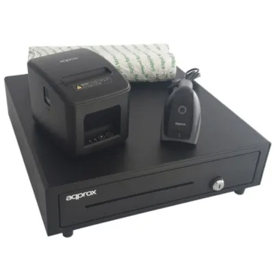 Pack Approx appPOSPACK4180LAN-2D Cajón Portamonedas/ Impresora Térmica/ Lector de Códigos y Rollos Térmicos