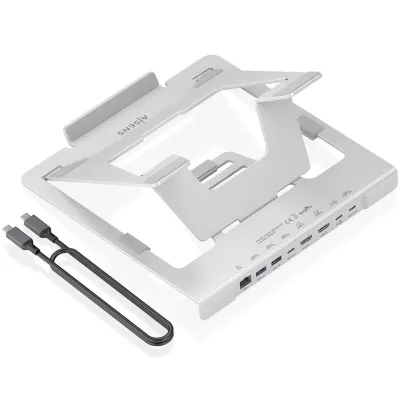 Soporte de Sobremesa - Docking USB Tipo-C Aisens ASUC-7P046-GR/ 2xUSB/ 1xUSB Tipo-C/ 2xHDMI/ 1xRJ45/ 1xUSB Tipo-C PD/ Gris