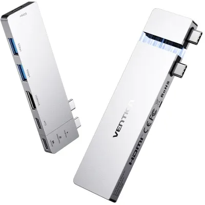 Docking USB Tipo-C Vention THZH0/ 1xHDMI 4K/ 2xUSB/ 2xUSB Tipo-C/ 1xThunderBolt/ 1xUSB Tipo-C PD/ Gris