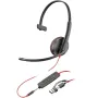 Auricular Poly Blackwire 3215 + Adaptador USB-C/A/ con Micrófono/ Jack 3.5mm/ Negro