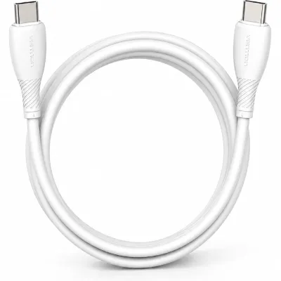 Cable USB 2.0 Tipo-C Vention TRVWF/ USB Tipo-C Macho - USB Tipo-C Macho/ Hasta 60W/ 480Mbps/ 1m/ Blanco