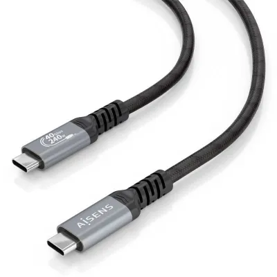Cable USB 4.0 Tipo-C Aisens A156-0996/ USB Tipo-C Macho - USB Tipo-C Macho/ Hasta 240W/ 40Gbps/ 2m/ Negro
